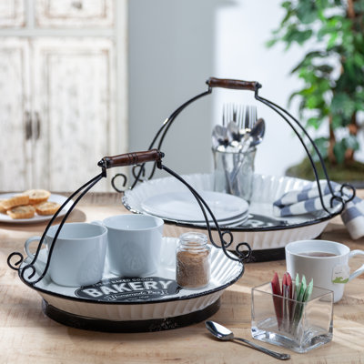Set of 2 Nested Metal Dairy Baskets – 17-Inch Rustic Farmhouse Serving Baskets with Wood-Grip Handles