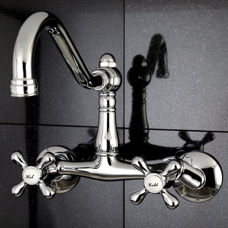 Kingston Brass Vintage Double-Handle 2-Hole Wall-Mount Bridge Kitchen Faucet, Polished Chrome
