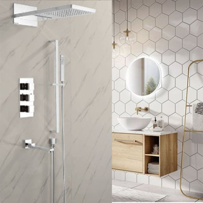 Wall-Mounted Shower System with Thermostatic Valve and Handheld Spray