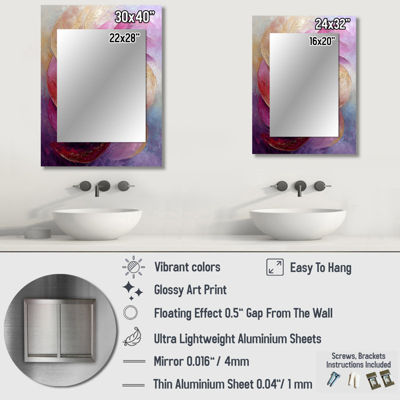 Abstract Lavender Tranquility Balance IV - Modern Mirror, Modern Decorative Wall Mirror, Printed Metal Art, 32" x 24"