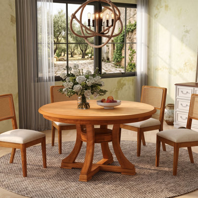 5-Piece 47'' Round Retro Extendable Dining Table Set