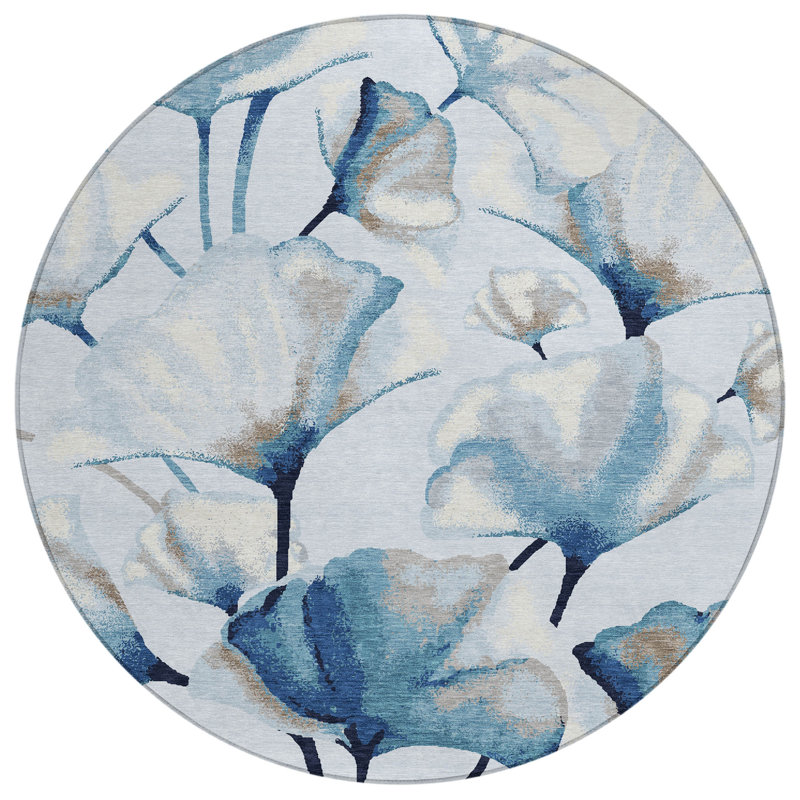 Machine Washable Indoor/Outdoor Raemoore ACN2405 Botanical Rug, Round 8'