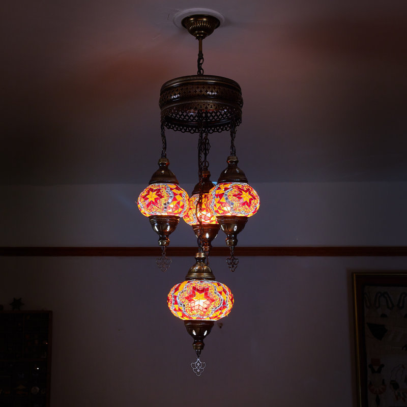 Karlie 4 - Light Bronze Cluster Pendant, Red/Orange