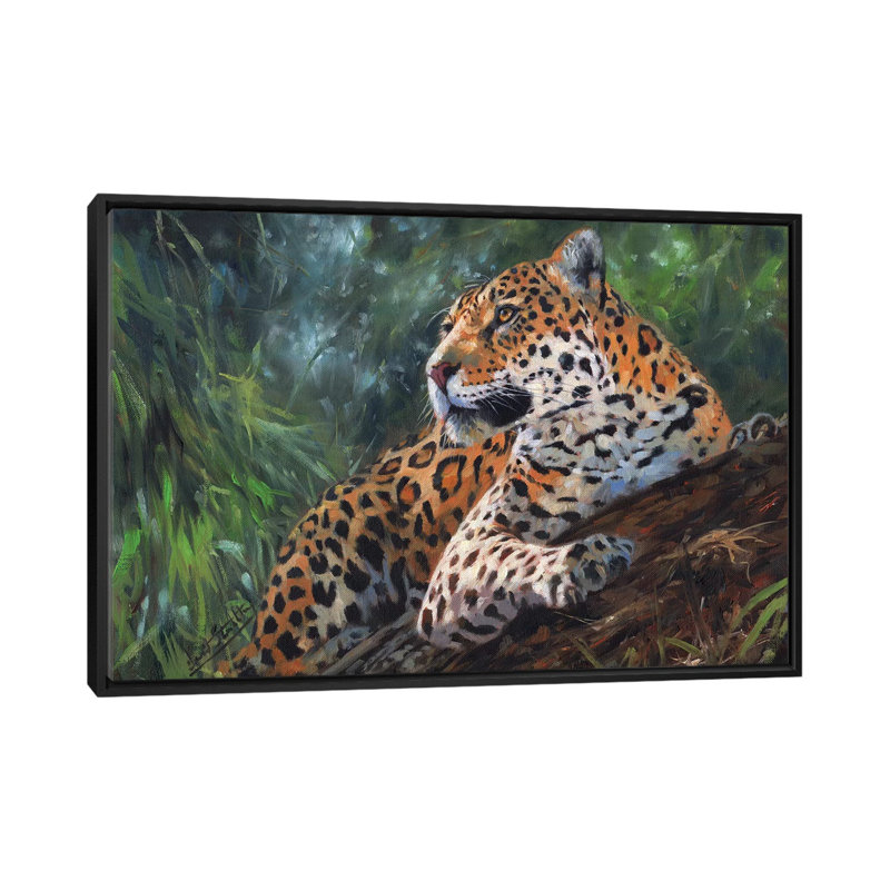 «Jaguar in Tree», impression sur toile, H 18 po x l 26 po x P 1,5 po, Toile avec cadre noir, Pas de tapis