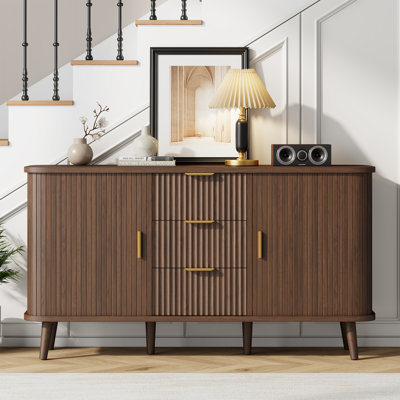 Modern Sideboard Buffet Cabinet With Tambour Sliding Doors, Kitchen Storage Cabinet With  Storage Drawers For Dining Room, Living Room Or Entryway