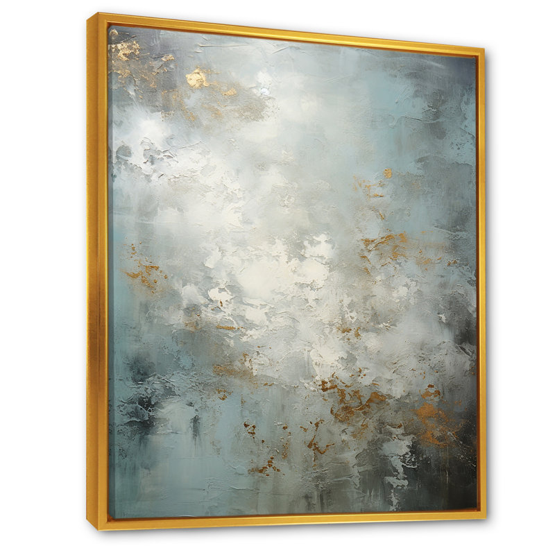 Minimalisme gris, surface lunaire 5 - Tachisme, art mural, Cadre flottant doré, H 32 po x l 24 po x P 1 po