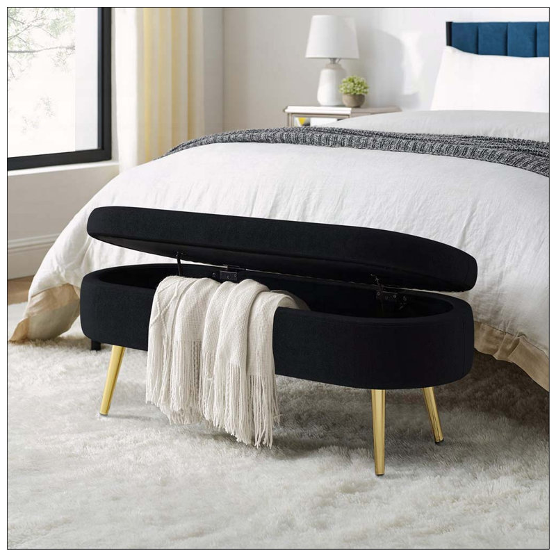 Ottoman Oval Storage Bench ith Metal Legs, Black