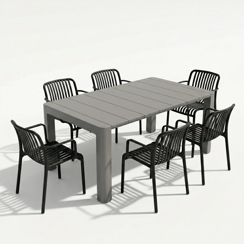 Carachure 6 - Person Patio Dining Set with Rectangular Table, Black/Grey