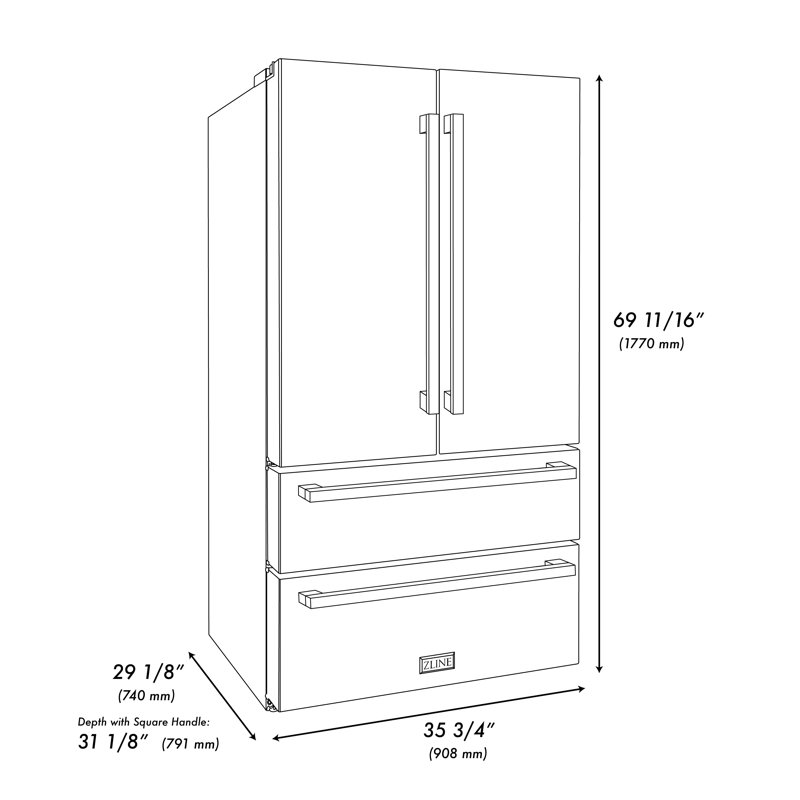 36-Inch Stainless Steel French Door Refrigerator with Gold Handles