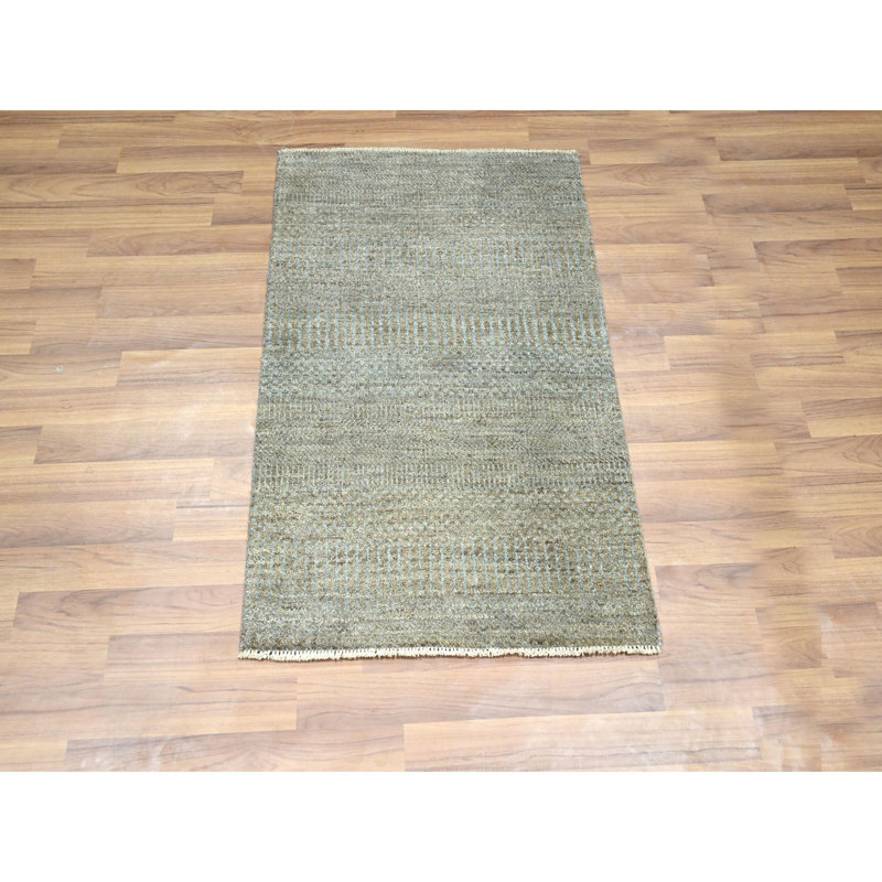 Tapis brun kaki 2 pi x 3 pi, motif d'herbe moderne, laine naturelle nouée à la main, échantillon, tapis, luxuriant et moelleux, ton sur ton, tapis oriental
