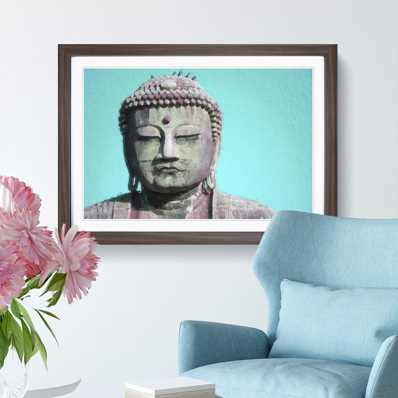 The Great Buddha of Kamakura in Japan - Picture Frame Painting Print, 36cm H x 48cm W x 2cm D, Walnut Framed
