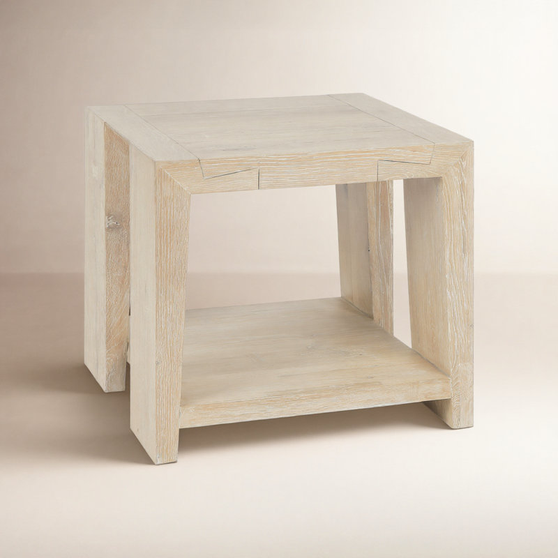 Troy Solid Wood Floor Shelf End Table, Tan