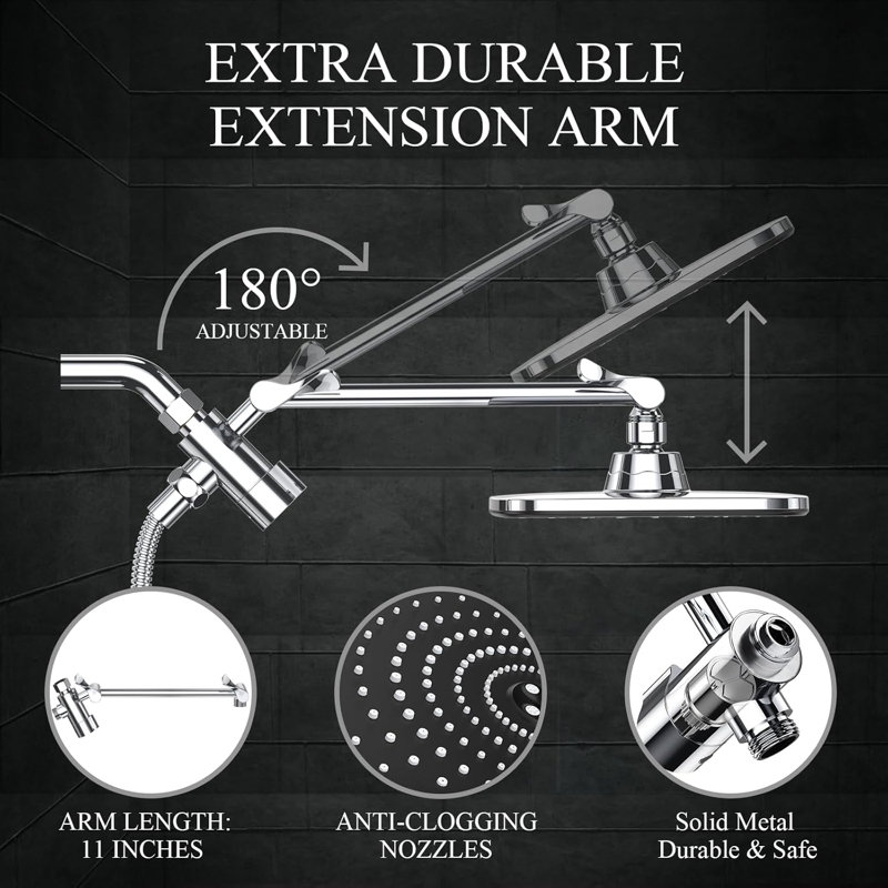 11.8-Inch Wide High Pressure Rain Showerhead & Adjustable Handheld Combo