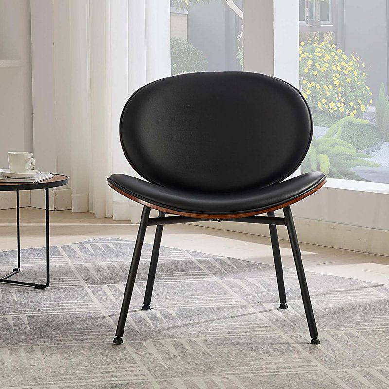 Chaise longue simple en cuir noir Mid-Century