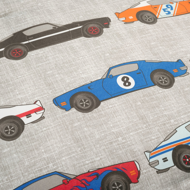 Twin Blue and Orange Microfiber Reversible Race Car Comforter Set