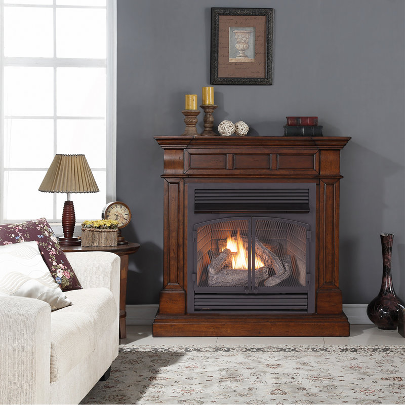Duluth Forge Dual Fuel Vent less Gas Fireplace - 32,000 BTU, 45" H x 45" W x 15" D, Auburn Cherry, Yes