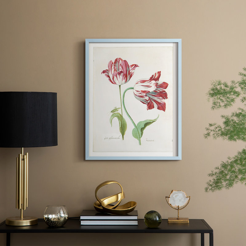 Deux tulipes II, reproduction encadrée - bois massif, H 30 po x l 24 po, Bleu