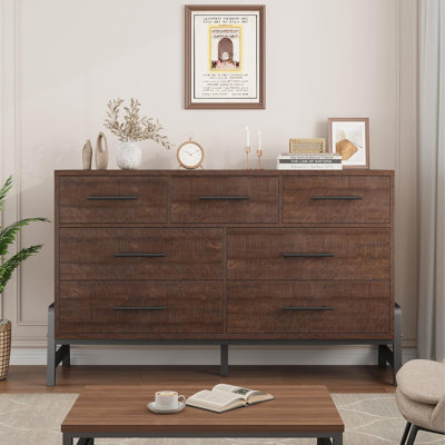 7 commodes pour la chambre à coucher, commode autoportante de 52 po de large avec rangement, commode en bois pour le salon, la chambre à coucher, le vestibule
