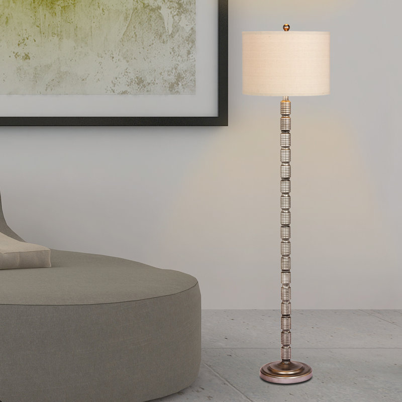 Sandhurst 62.5'' Antique Silver Traditional Floor Lamp, Oatmeal