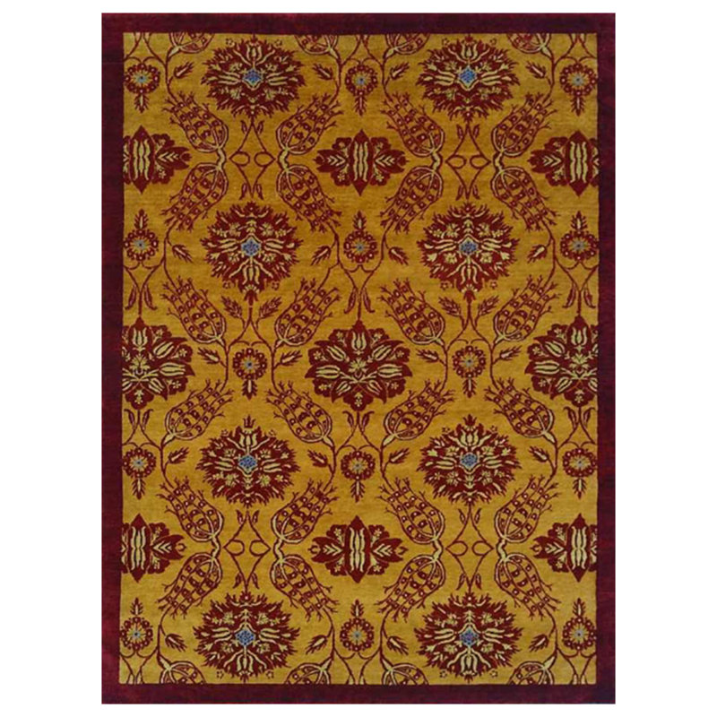 Tapis unique en laine noué à la main or / rouge 9 pi x 12 pi Geraldine