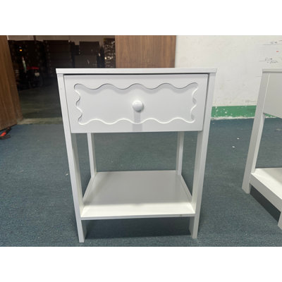 White Nightstand with Drawer and Open Shelf