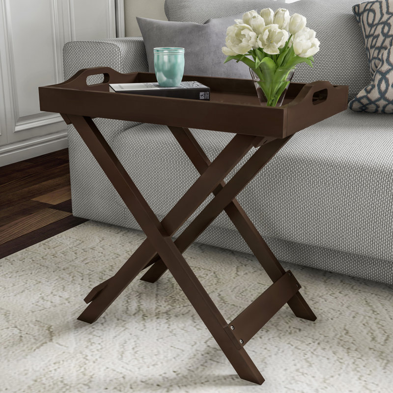 Kincheloe Folding End Table - Wooden Stand with Removable TV Tray for Serving - Night Stand, Brown, Brown