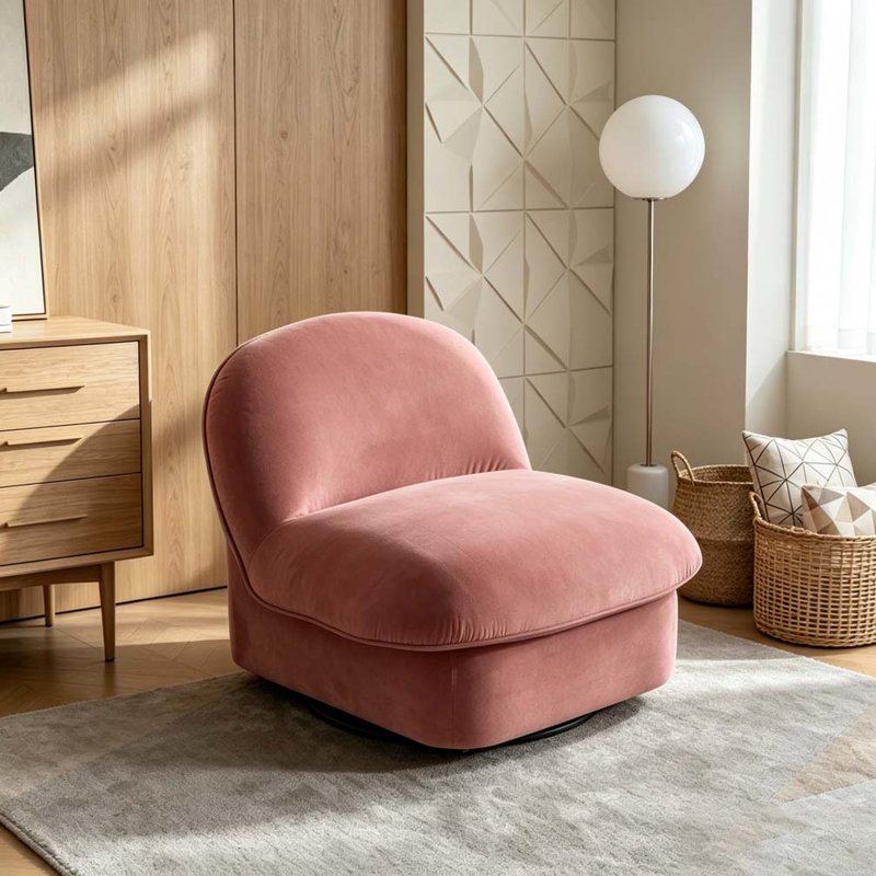 Fauteuil d'appoint pivotant, base en métal à 360 degrés avec revêtement en velours, Tissu corail