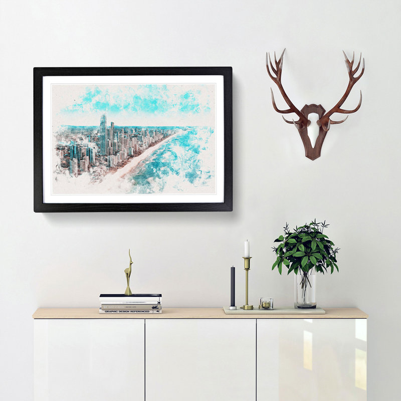 The Gold Coast in Australia - Picture Frame Painting Print, 45cm H x 63cm W x 2cm D, Black Framed