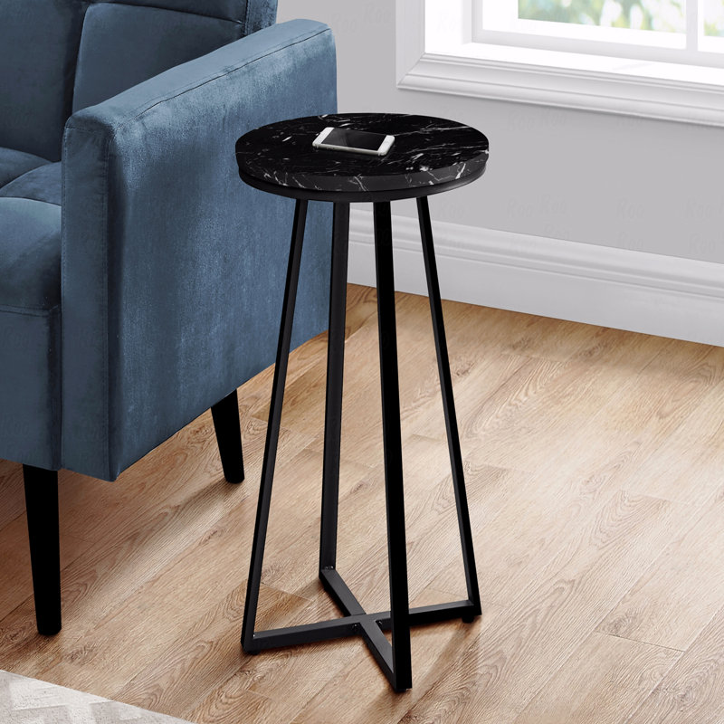 Table d'appoint, table d'appoint, ronde, de bout, table de chevet, stratifié marbré noir, contemporain, moderne