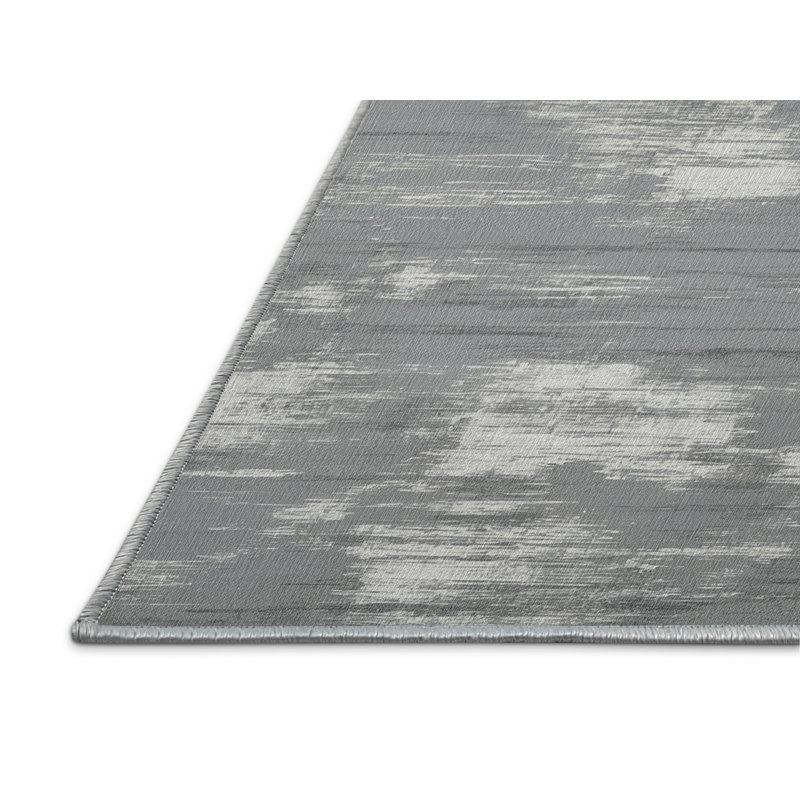 Tapis bleu abstrait lavable à la machine, Rond 8 pi