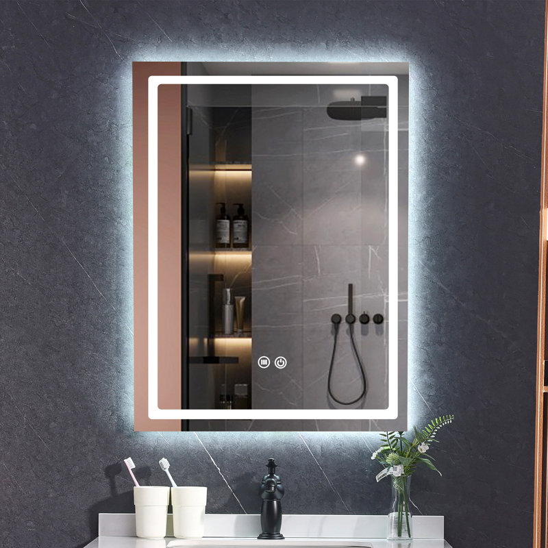 Miroir de salle de bain rectangulaire sans cadre à DEL