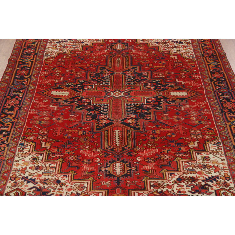 Tapis traditionnel rouge en laine à médaillon 7 x 11
