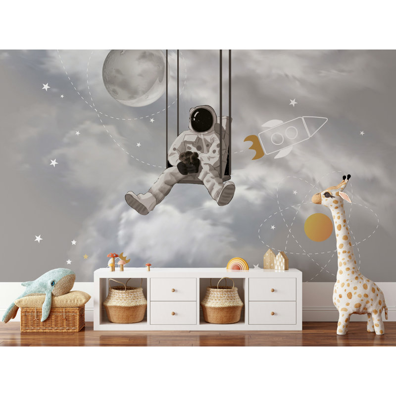 Papier peint Astronaut Swing Cloudy Sky Kids, L 105,96 po x l 187 po