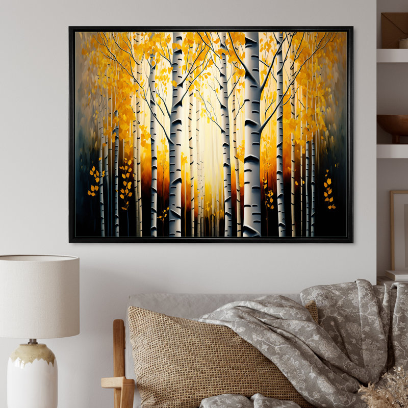 " Into A Golden Birch Forest II ", Black Picture Frame Canvas, 20" W x 12" H