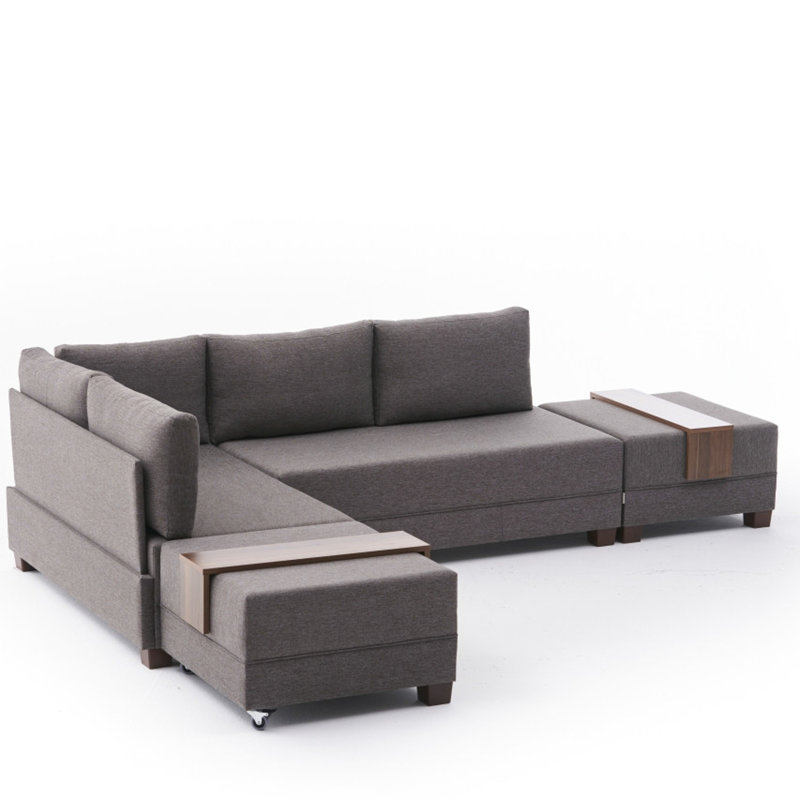 Canapé-lit et chaise longue 82,7 po Haleah, 100 % polyester brun, Accoudoir à droite (vu de face)