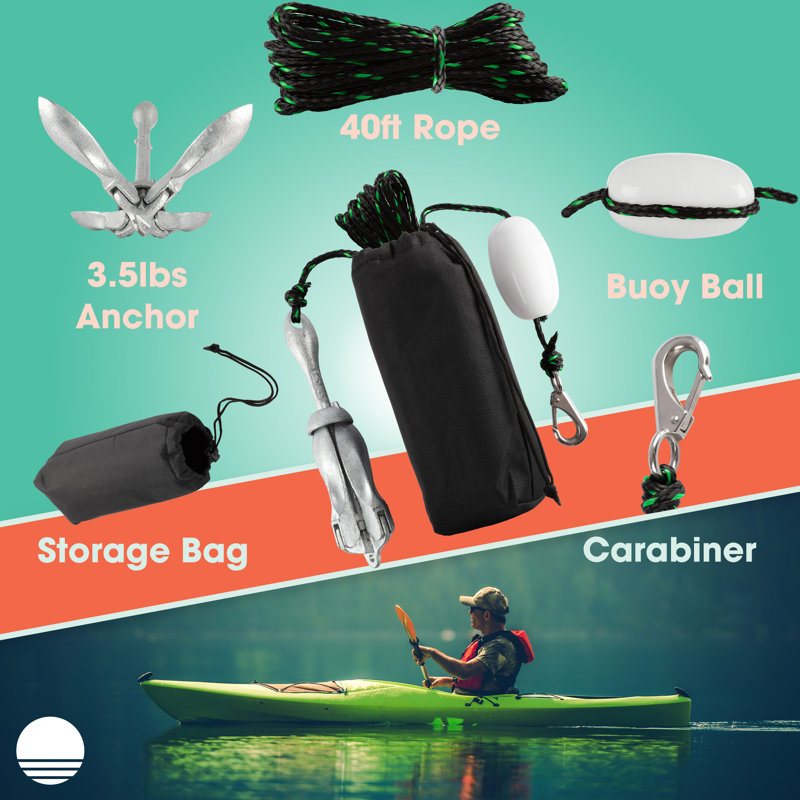 Ancrage de kayak Rad Sportz - ancre pliante pour planche à pagaie, SUP, canot, motomarine ou pêche - Ensemble d'ancre de jet ski avec corde de 40 pieds de qualité marine - Accessoires de jetski et de kayak