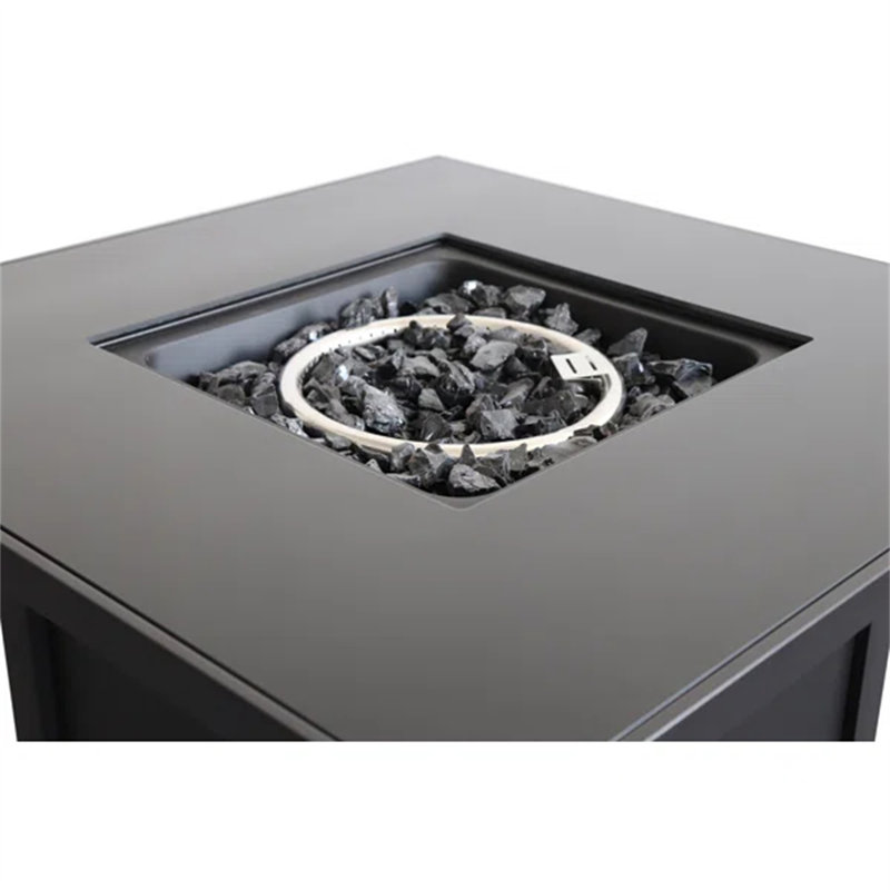 30" Powder-Coated Metal Fire Pit With Smoked Glass Lid, Black