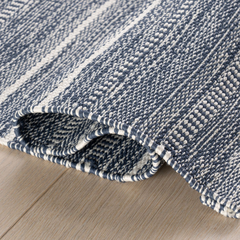 Skipper Stripe Navy Handwoven Indoor/Outdoor Rug, Rectangle 9'6" x 13'6"