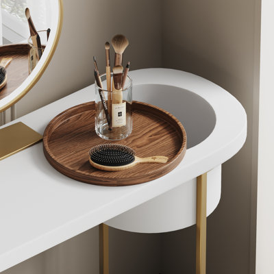 Everly Quinn Herban Modern Makeup Vanity Table With LED Lighted Mirror 