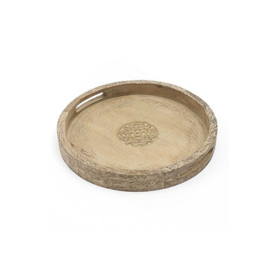 Round Manwood Serving Tray - 18" Rustic Brown Design For Stylish Entertaining