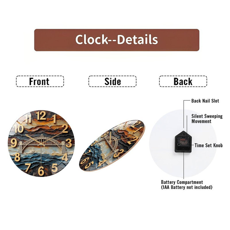 Horloge murale unique en son genre avec pont en rivière - horloge murale moderne en verre 12 po