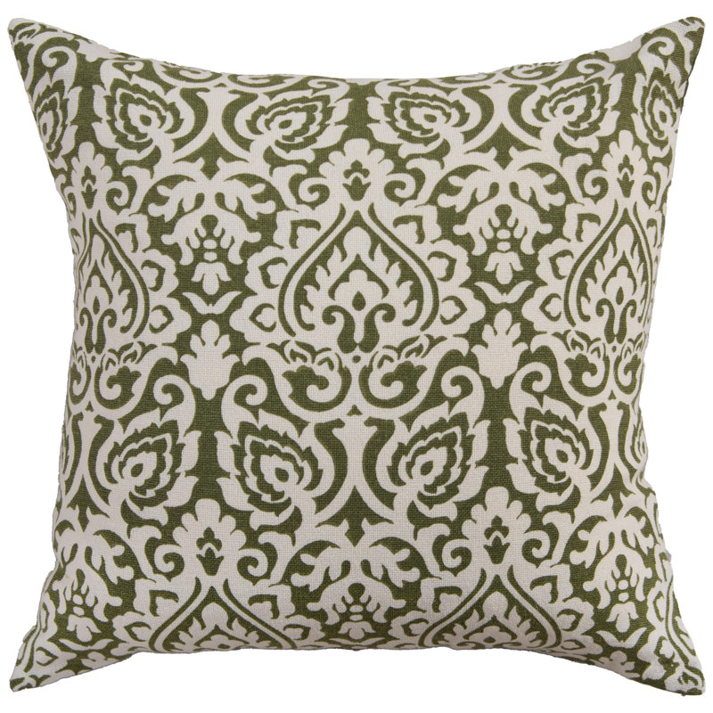 Godines Damask Cotton Reversible Throw Pillow, Green