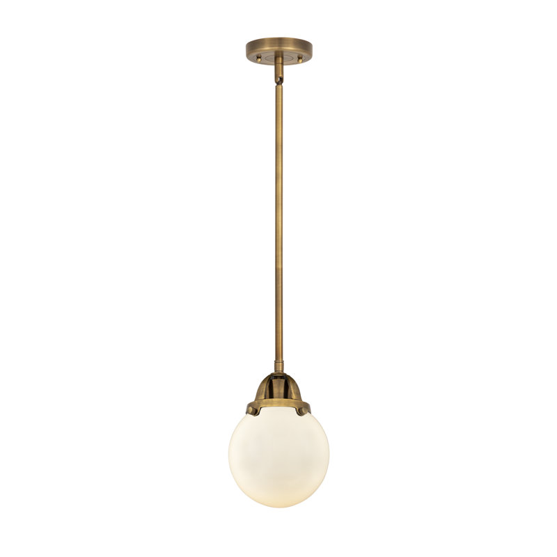 Luminaire suspendu sphère 1 lumière Lorri, Laiton brossé, Blanc mat, Ampoule à DEL rétro de 6 watts