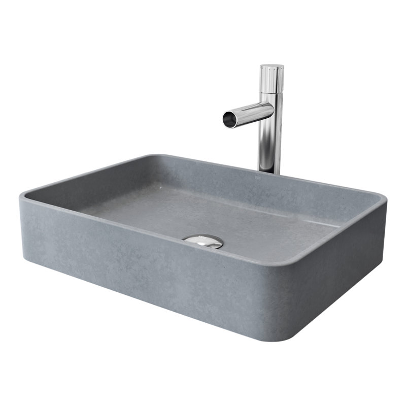 Lavabo de salle de bain rectangulaire en béton avec robinet H 11 po L 19 po x l 14 po x H 4 po Tarragona Gothic