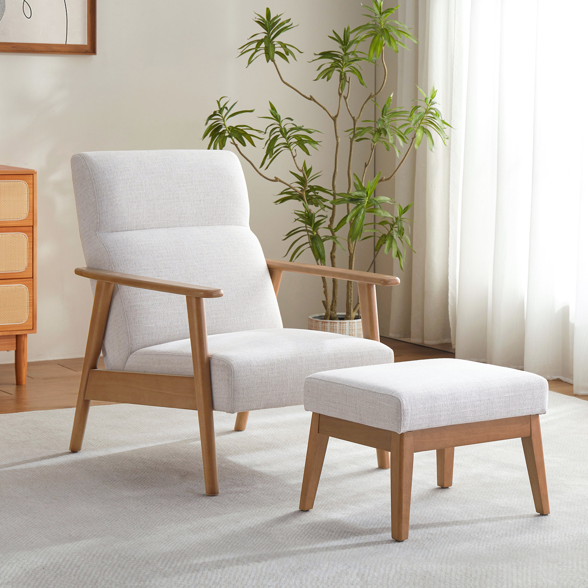 Wood High Back Accent Chair With Ottoman Accent Chair Modern