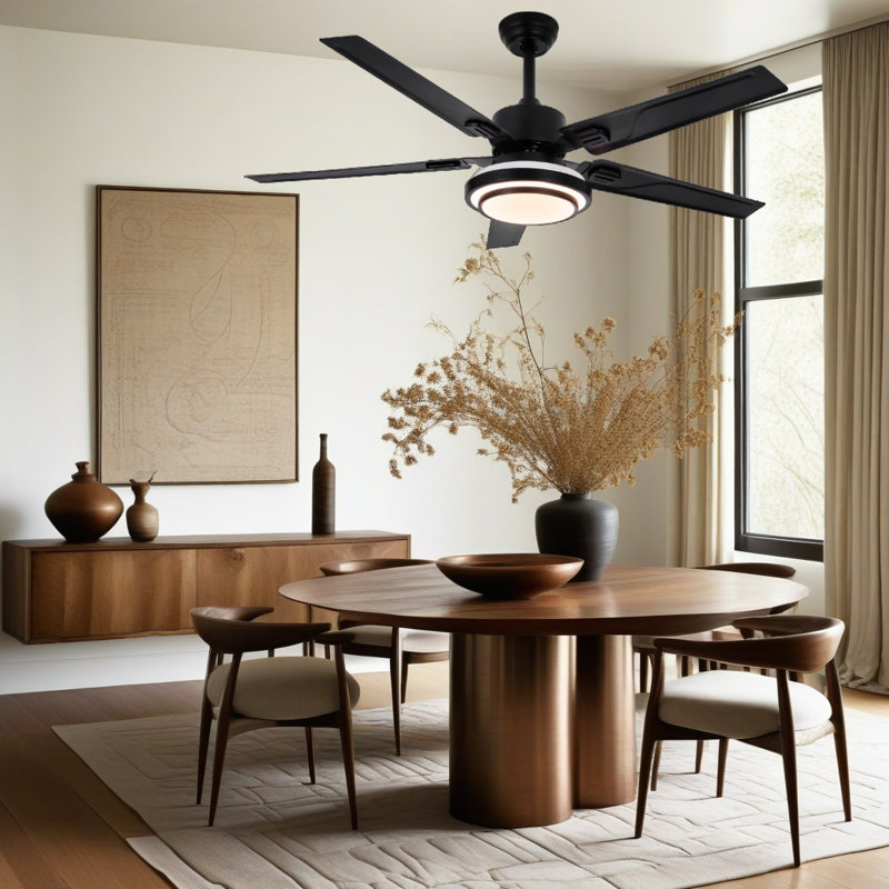Ventilateur de plafond moderne à 5 pales de 52 pouces avec lumière, ventilateur de plafond réversible télécommandé pour le salon