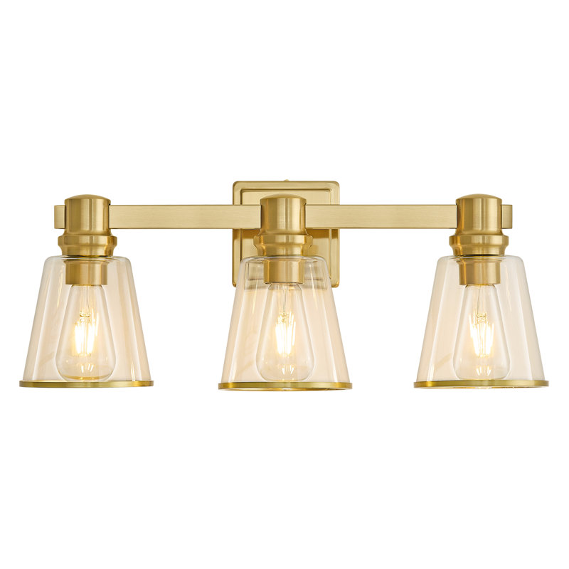 Luminaire de meuble-lavabo moderne à intensité variable Milasia avec abat-jour en verre transparent conique, Doré, 3