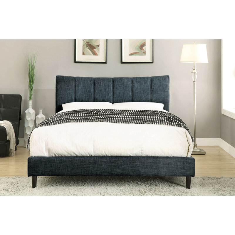 Lit plateforme tapissier Harwinton, Bleu foncé, Très grand