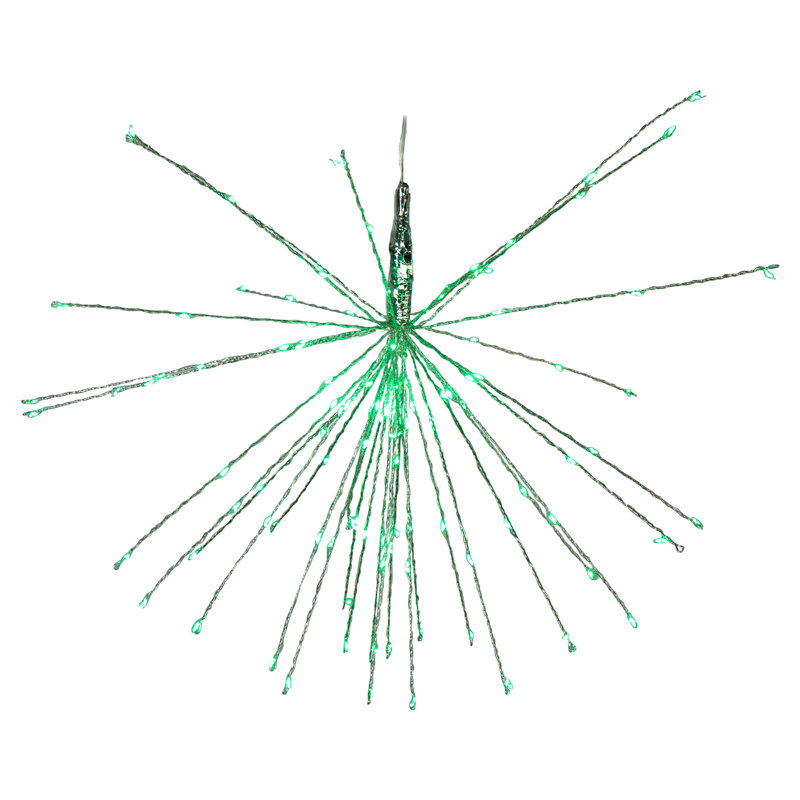 20" LED Lighted Firework Silver Branch Hanging Decor, Green