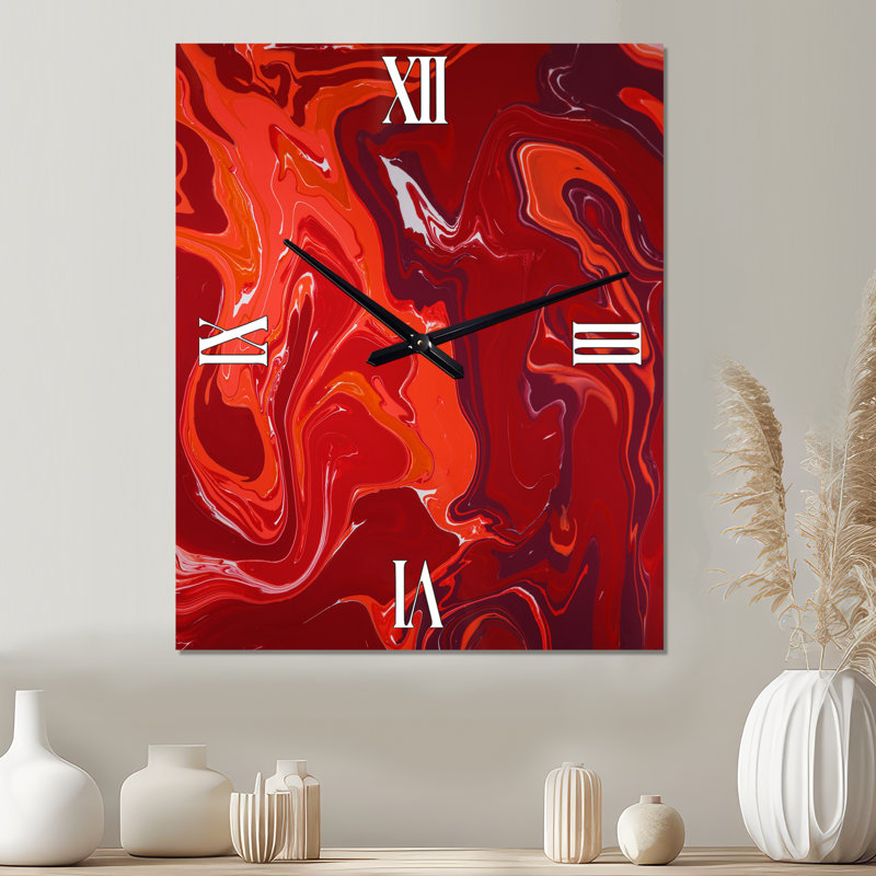 Horloge murale abstraite en métal Red Flame, Surdimensionné